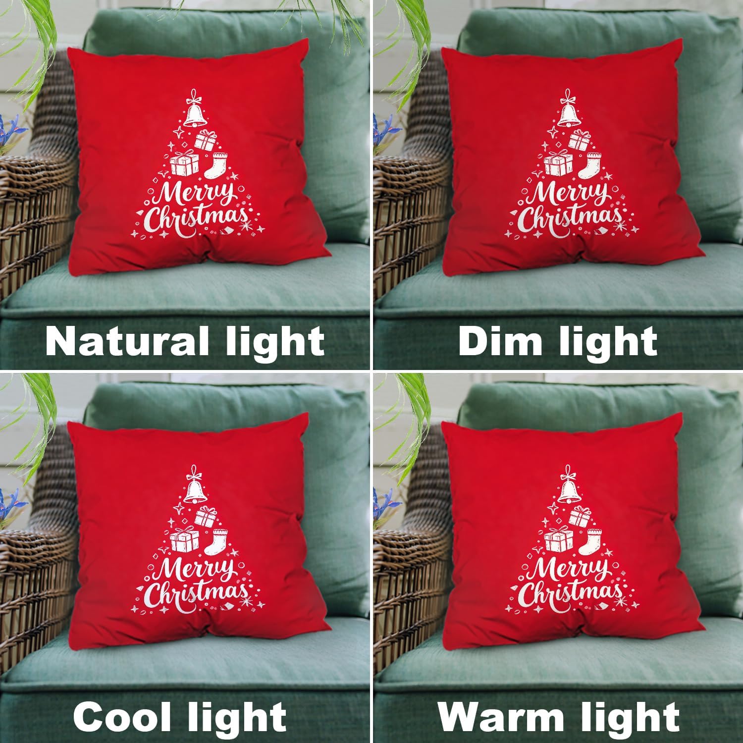 Shrahala Red White Words Christmas Feliz Words Decorative Throw Pillow Cover, Square Pillowcase Blended Double-Sided No Inserts for Bedroom Living Room Set of 2 (22 x 22 in)