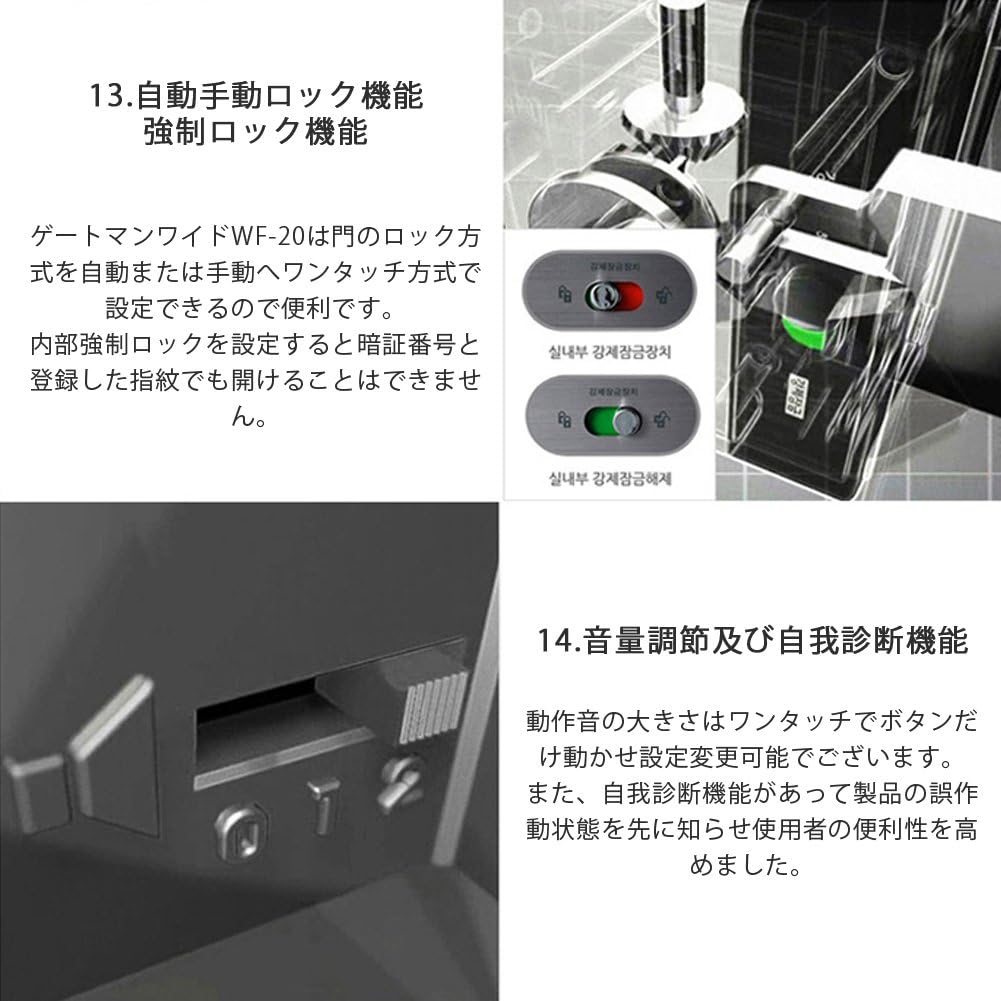 GATEMAN WF20 digital door lock with lightning bolt icon, illustrating its electric shock safety system.