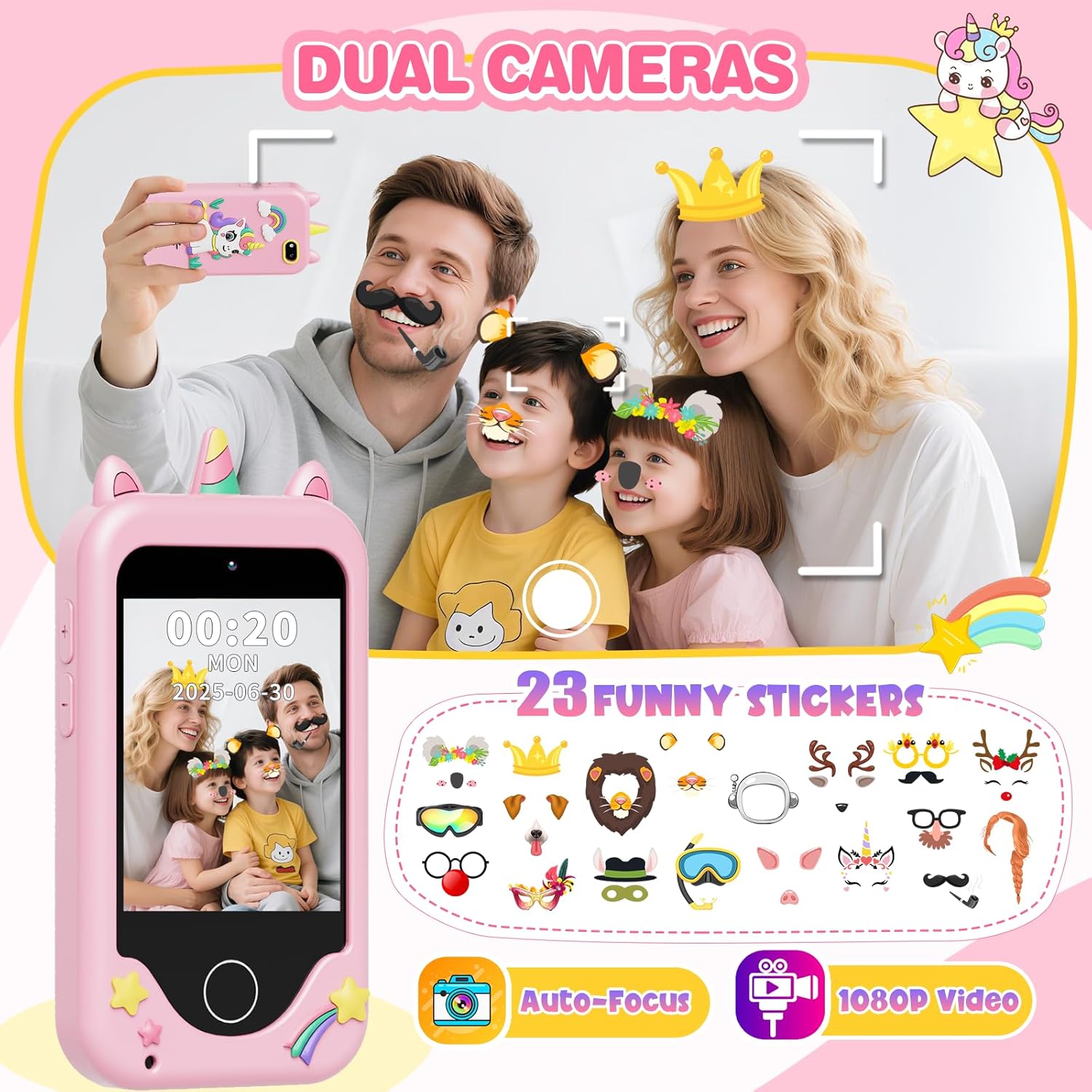 Kids Smart Phone for Girls - Toddler Christmas Birthday Gift for Age 3-10, Learning Toys with 2.8" Touchscreen, Dual Cameras, Music,Video Player, Game, 8G SD Card