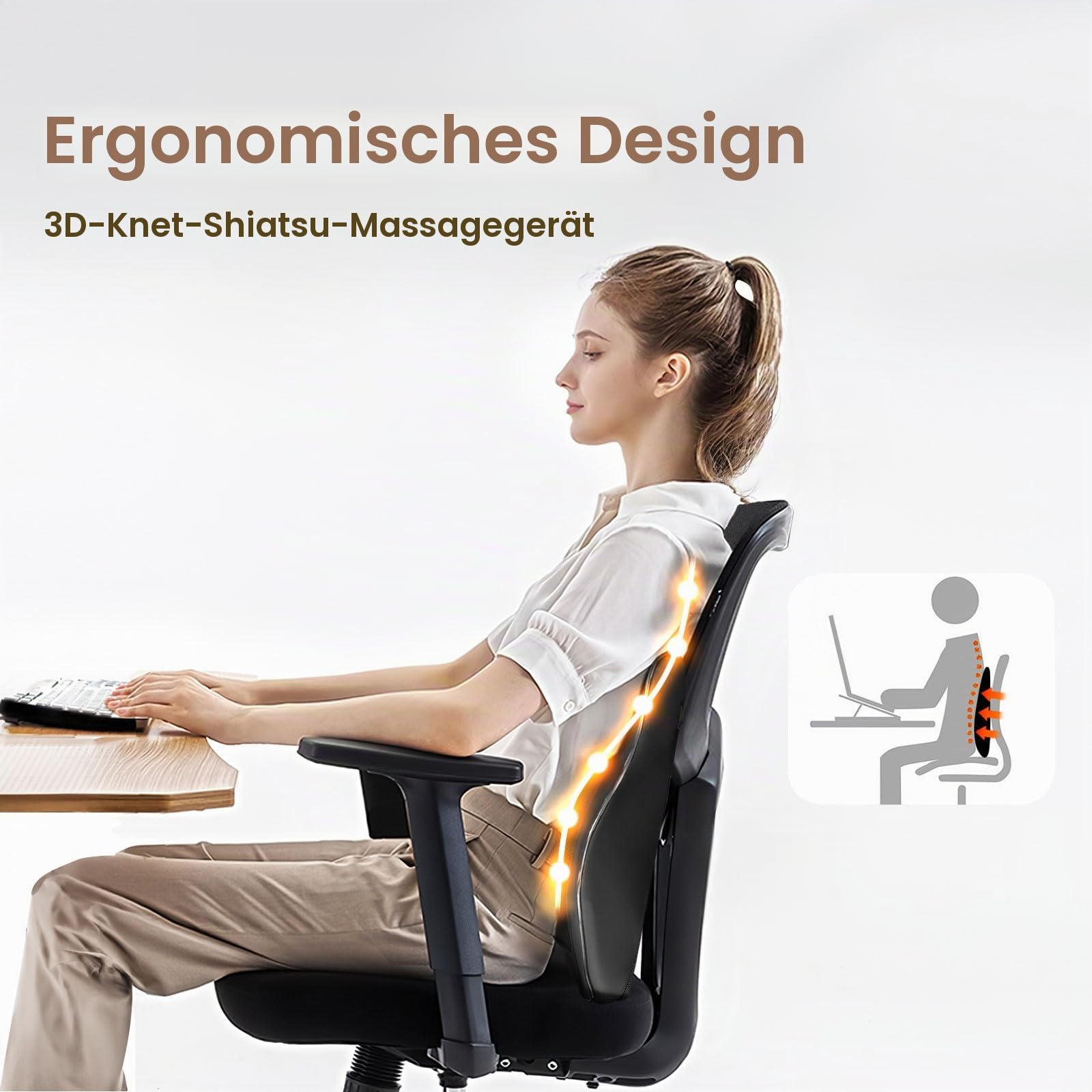 Nackenmassagegerät mit Wärme – Shiatsu Massagekissen für Nacken, Schultern & Rücken mit 3D-Knetmassage, 3 Heizstufen & Vibrationsfunktion – Massagematte für Büro, Auto & Zuhause