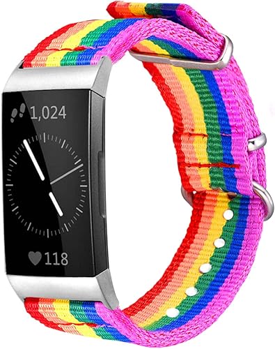 Miniatura 8 de Bandmax Correas de arcoíris compatibles con Fitbit Charge 3 Smartwatch, grabado, disponible LGBT Pride nailon Charge 3, correas de reloj duraderas,