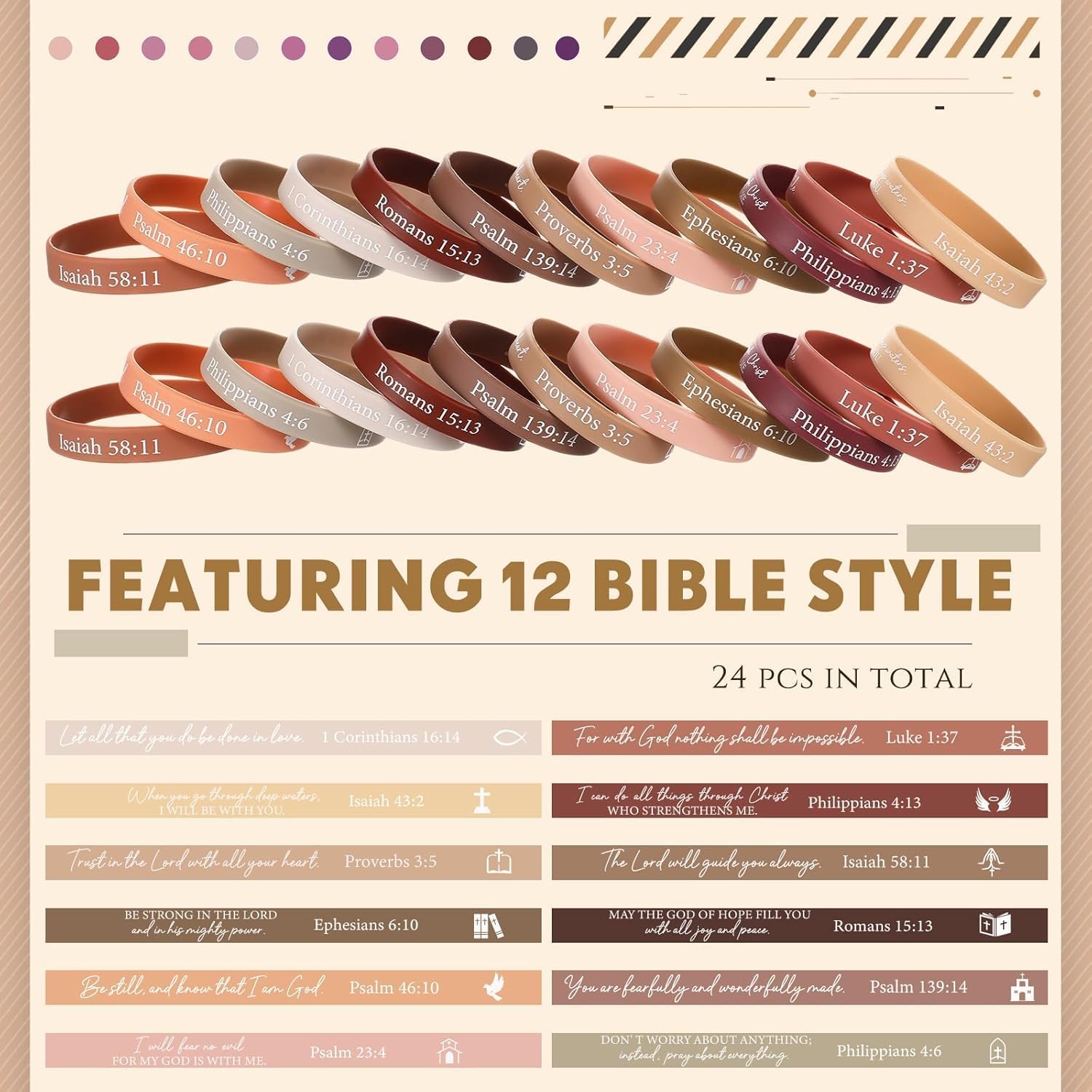 Ecation Bible Verses Bracelets Bulk Scripture Silicone Wristbands Inspirational Motivational Quote Rubber Wristbands Christian Bracelets for Easter Carnival Party Favors