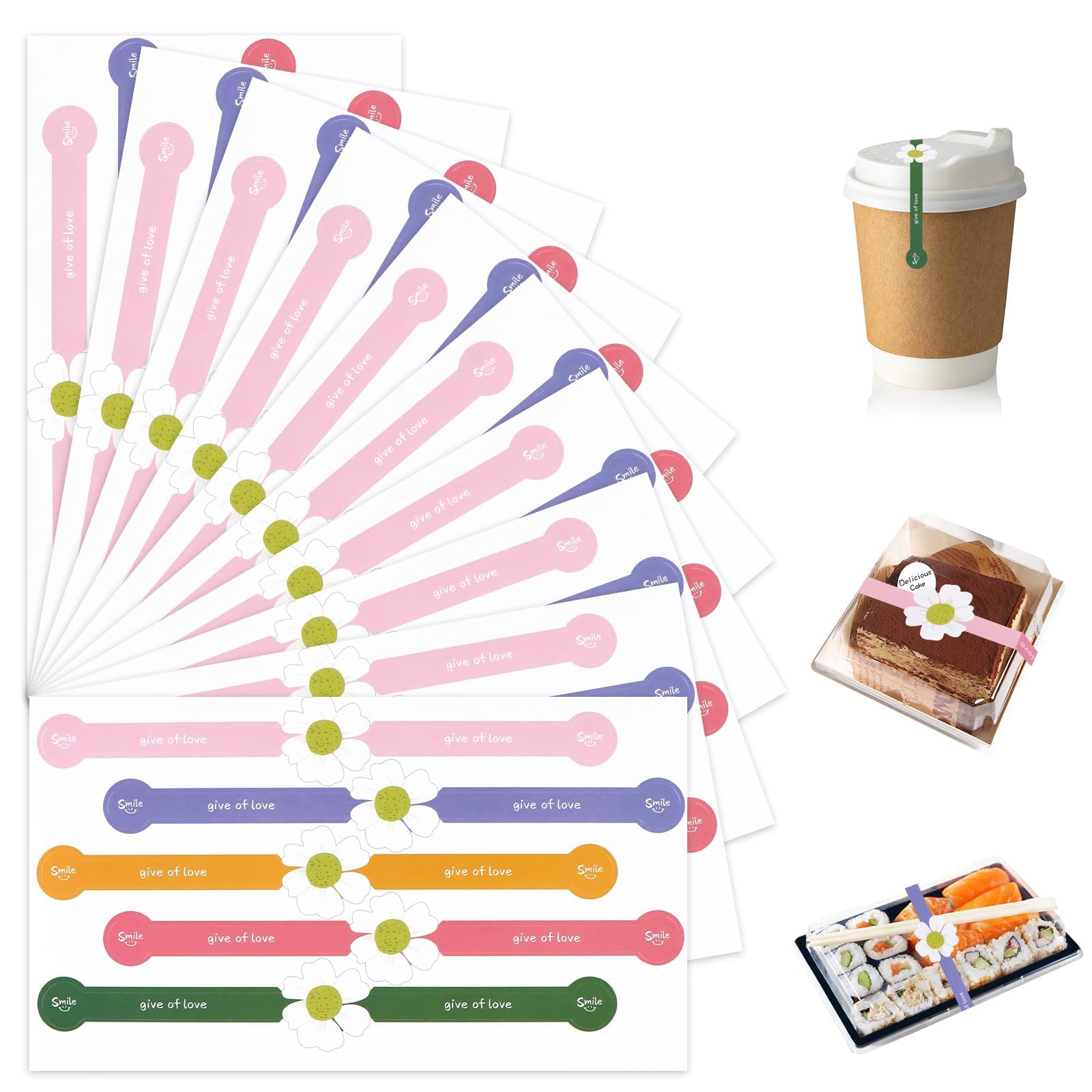 200 Pcs Handmade Bakery Stickers, Colorful Flower Long Self Adhesive Tamper Proof Food Sealing Labels for Cake Boxes, Pastry Bags, Lollipops, Candy, Bread