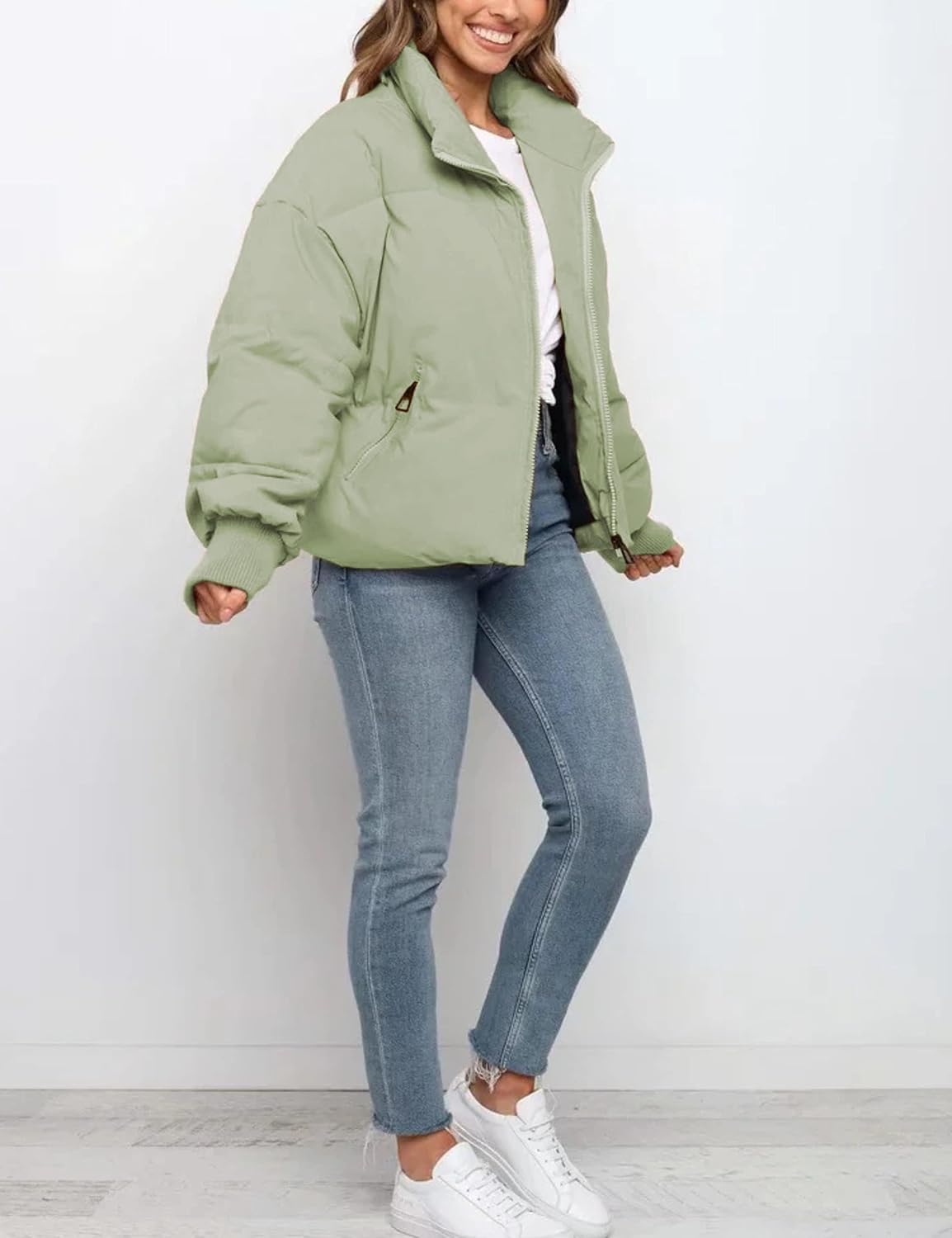 UANEO Puffer Jacket Womens Oversized Cropped Puffy Quilted Winter Jackets Coat - Image 3
