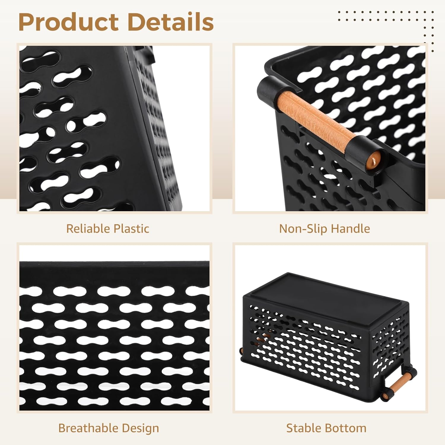 8 PCS Storage Baskets - 12 x 6 x 5 Inches Small Black Plastic Baskets with Handles, Nesting Organizers for Kitchen Shelves
