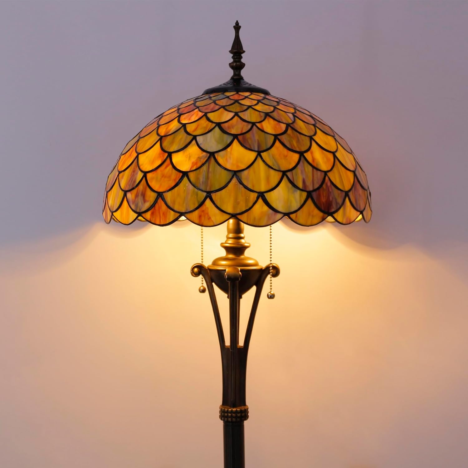 Tiffany Floor Lamp Fish Scales Style Stained Glass 16X16X70 Inches Standing Reading Light Decor Bedroom Living Room
