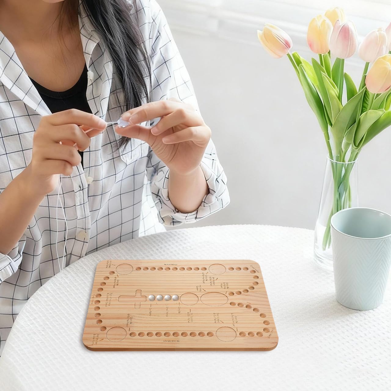 Garneck Wooden Bead Board: 13. 7inch Rosary Making Tray Beading Organizer Board for DIY Bracelet Necklace Jewelry Making Supplies Kit - Image 6