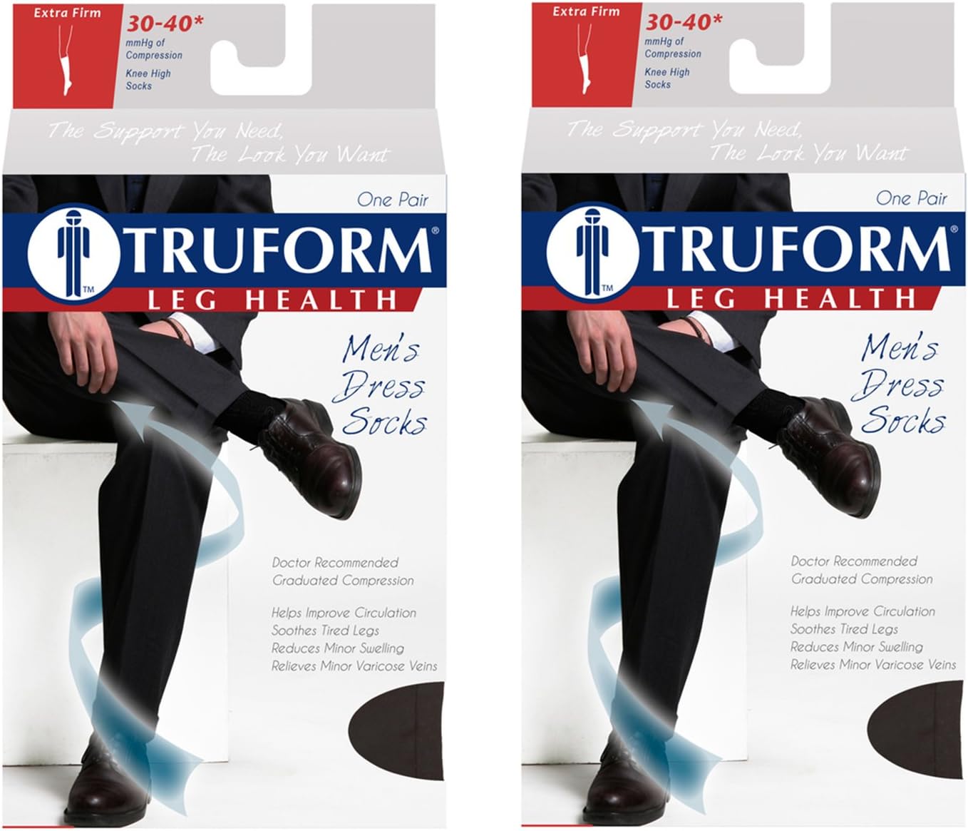 Truform Compression 30-40 mmHg Knee High Dress Style Socks Black, Large, 2 Count, Large (Pack of 2) (1954BL-L 2PK)