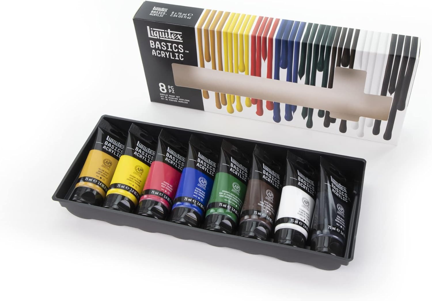 Liquitex 3699396 Basics Acrylic Paint Set - 8 x 75 ml Tubes, Non-fading Artist Acrylic Paints, Brilliant Colours, Ideal for Canvas, Acrylic Painting, Mixed Media & Creative Projects