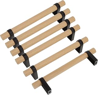 luluxing Solid Wood Handle Cabinet Knobs Wooden Cabinet Handles Solid Wooden Drawer Pull Modern Hardware Pull Handle for Kitchen Wardrobe Cabinet (6 Pcs)