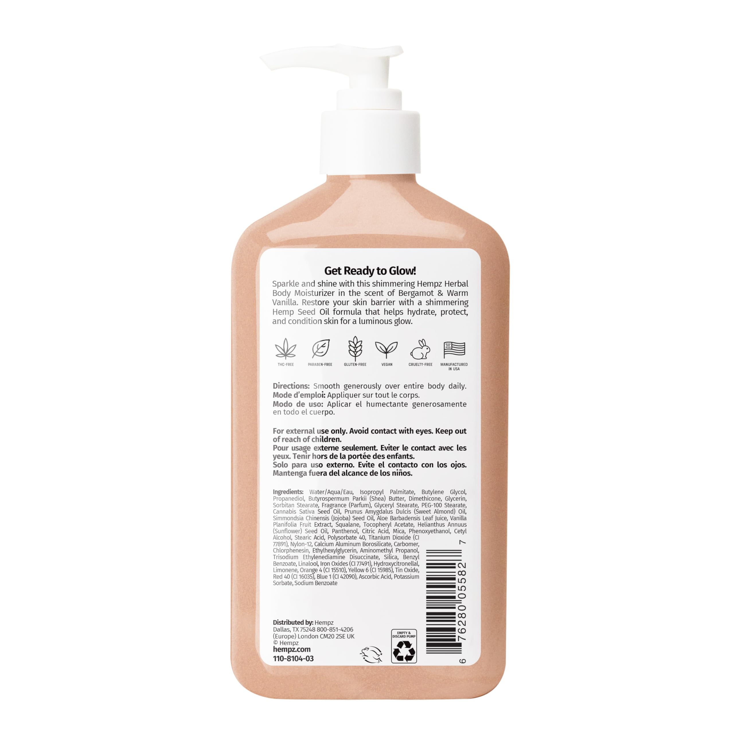 Hempz Glow Getter Body Lotion, Hydrating Moisturizer with Shimmer, 17 oz.: 17 Fl Oz (Pack of 2)