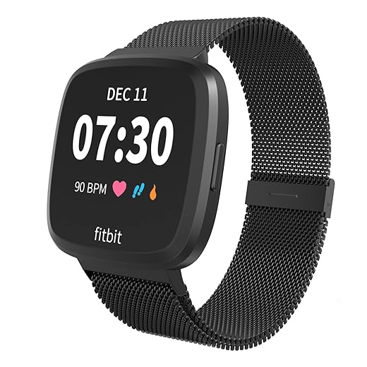 Limque Magnetic Bands Compatible with Fitbit Versa/Versa 2/Versa Lite/SE, Women Men Metal Adjustable Replacement Wristband for Fitbit Versa Smart Watch Multi-Color (Black, Large)