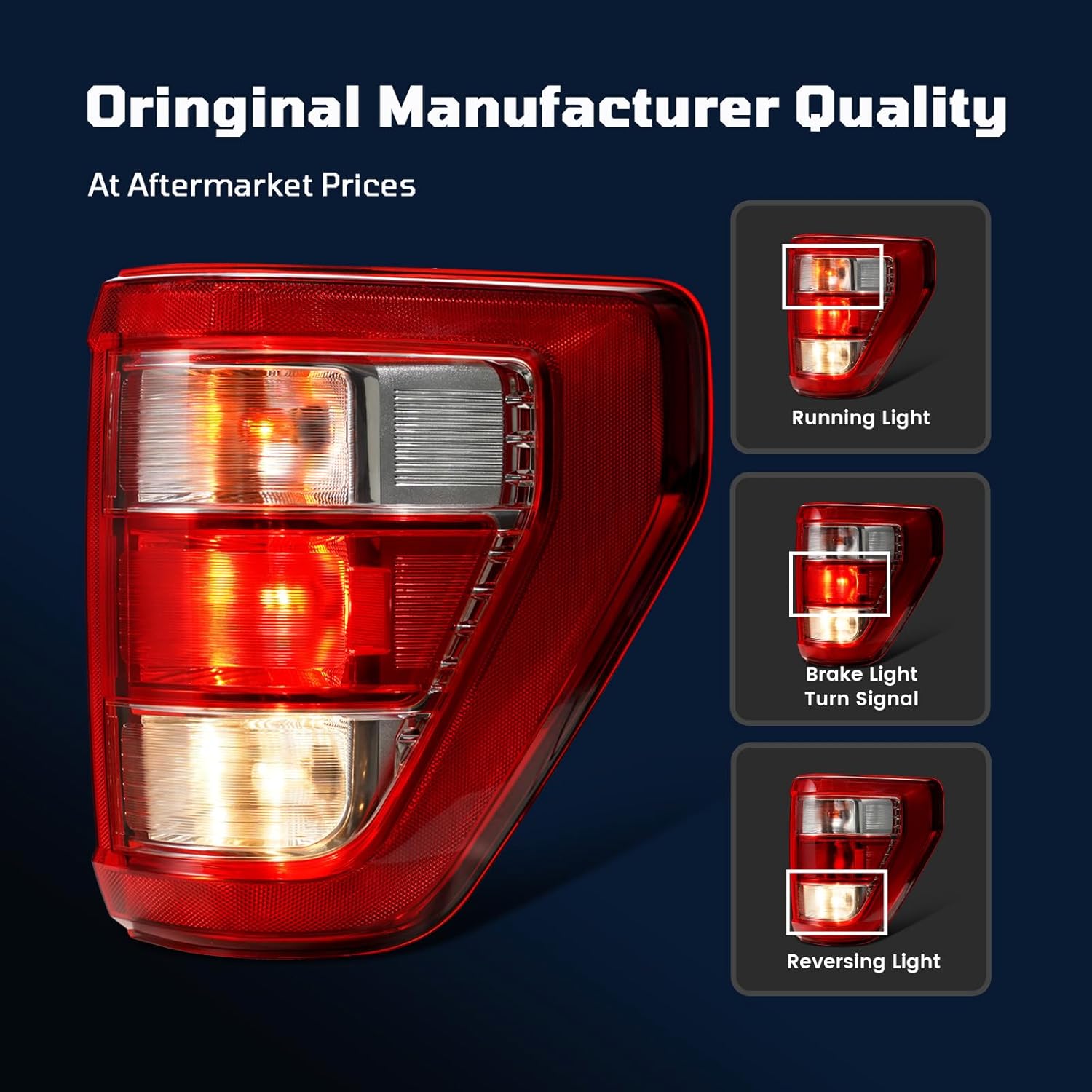 Tail Lights Compatible With 2021 2022 2023 Ford F150 XL STX OEM with Bulbs Rear Tail Light Cover Assembly Right Passenger Side Replace ML3Z13404E