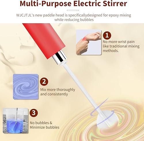 Miniatura 8 de WJCJTJL - Mezclador de resina epoxi alimentado por USB de mano para sin burbujas resina con purpurina mezcla de moldes de resina vasos con purpurina