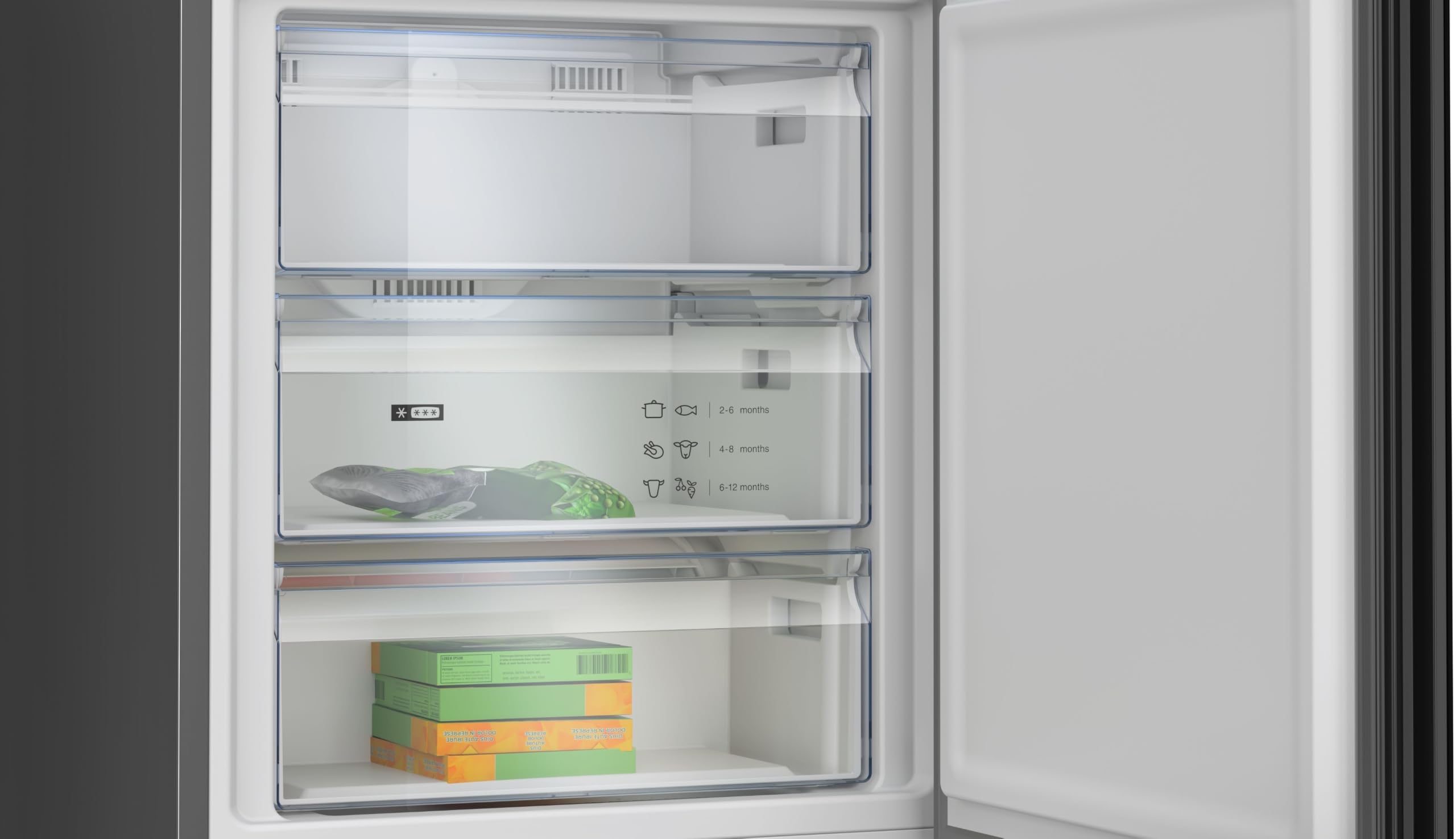 Balay, Frigorífico Combi, 203 x 70 cm, NoFrost, Negro, 3KFC879NI | Cajón ExtraFresh, Cajones ExtraCold 0ºC, Botellero Cromado, Luz LED, Tiradores verticales.