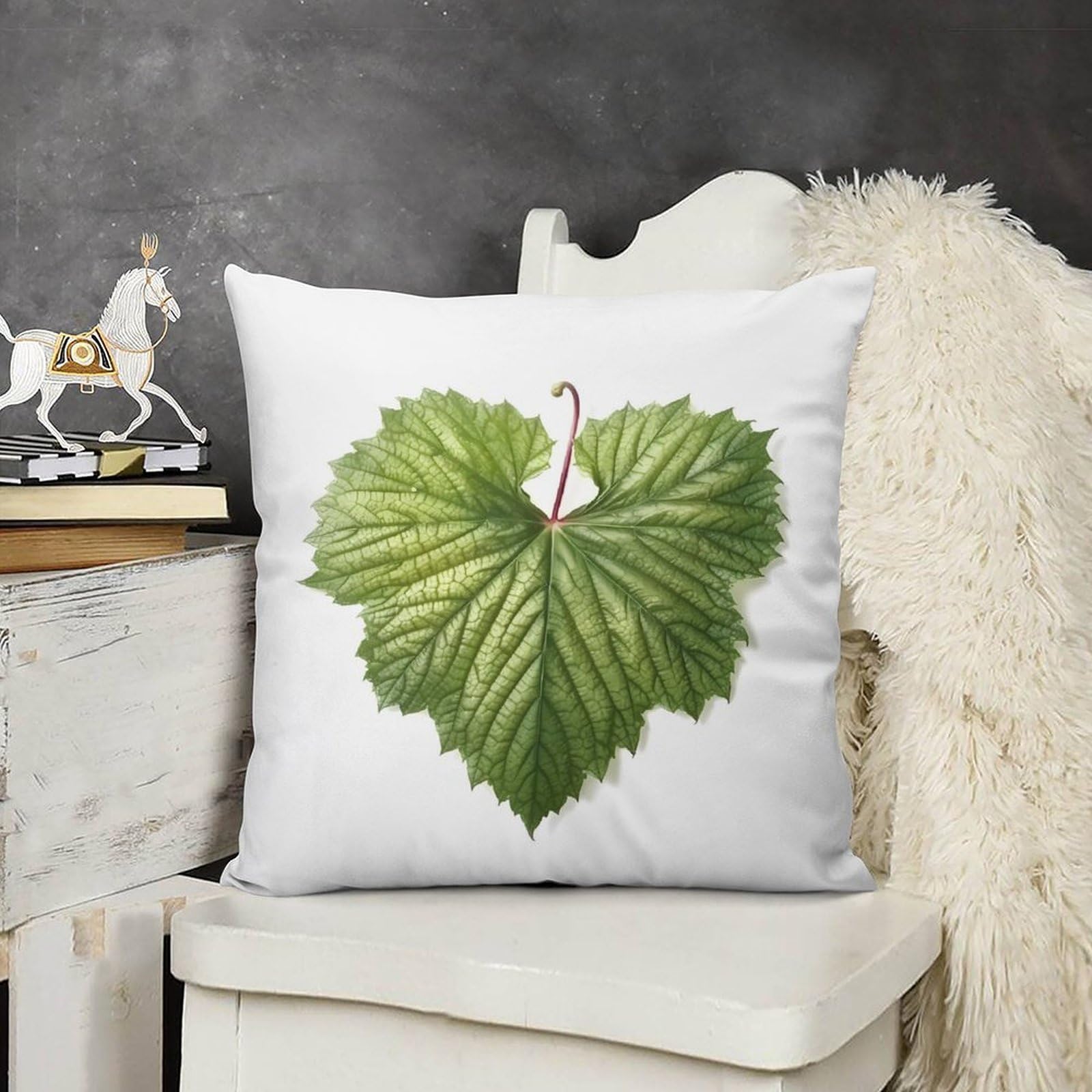 FodPand Decorative Green Leaves Throw Pillow Covers 18x18 Soft Plush Cozy Cushion Cases with Invisible Zipper Body Pillowcase Square Accent Pillow Shams for Couch Sofa Bedroom Living Room
