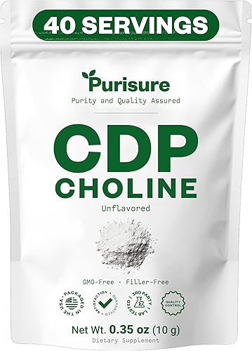 Purisure Polvo de colina CDP, 0.35 onzas, suplementos de colina CDP que apoyan la atención, el enfoque y la energía, polvo de citicolina para la