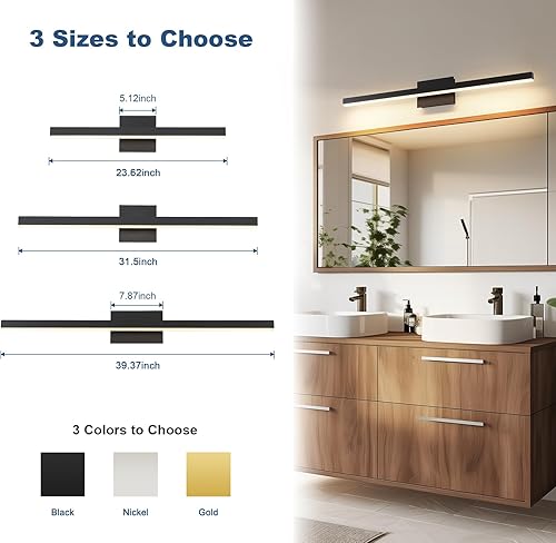 Miniatura 4 de Joossnwell Luz de tocador de baño negra regulable 5CCT iluminación de baño fixtures sobre espejo 39.37 pulgadas barra de luz LED de baño con