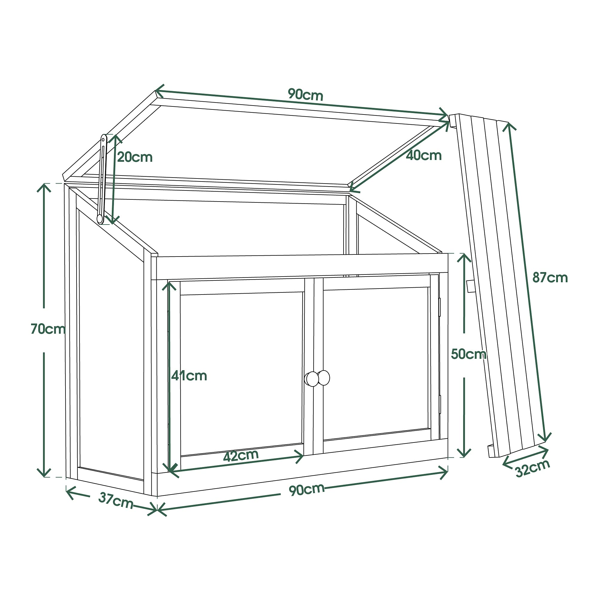 M MCombo 2 Etage höhenverstellbares Anlehngewächshaus Treibhaus Pflanzenhaus Aufzuchtschrank 0160, aus Holz und Polycarbonat