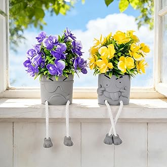 Zerzsy Set of 2 Cute Artificial Plants Small Faux Plants Office Accessories - Fake Greenery Potted Plants for Table Decorations Home Desk Apartment Small Plants Decor