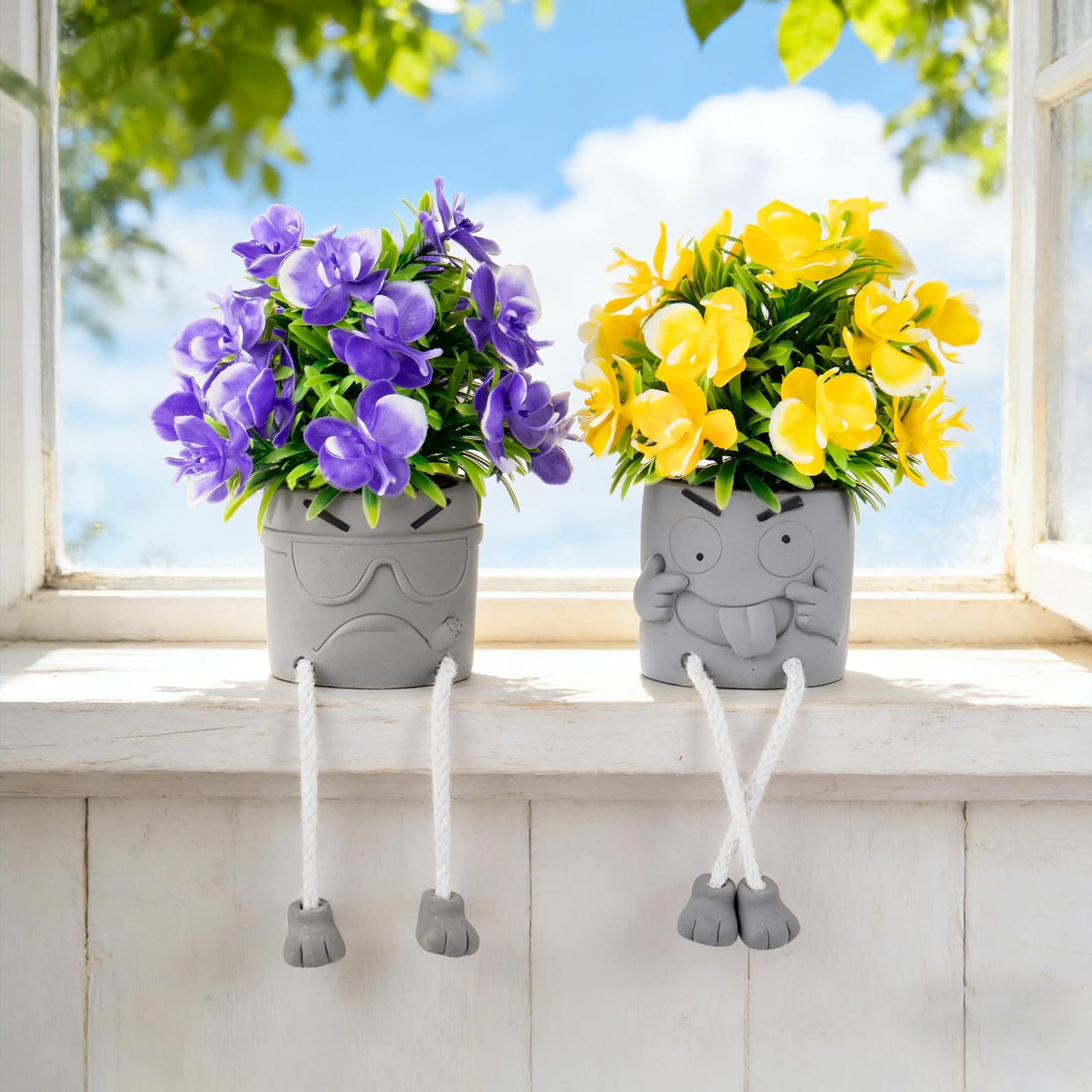 Zerzsy Set of 2 Cute Artificial Plants Small Faux Plants Office Accessories - Fake Greenery Potted Plants for Table Decorations Home Desk Apartment Small Plants Decor