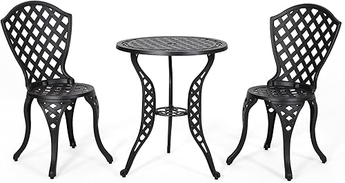 Christopher Knight Home La Sola - Juego de bistró de metal para exteriores, color negro con bronce