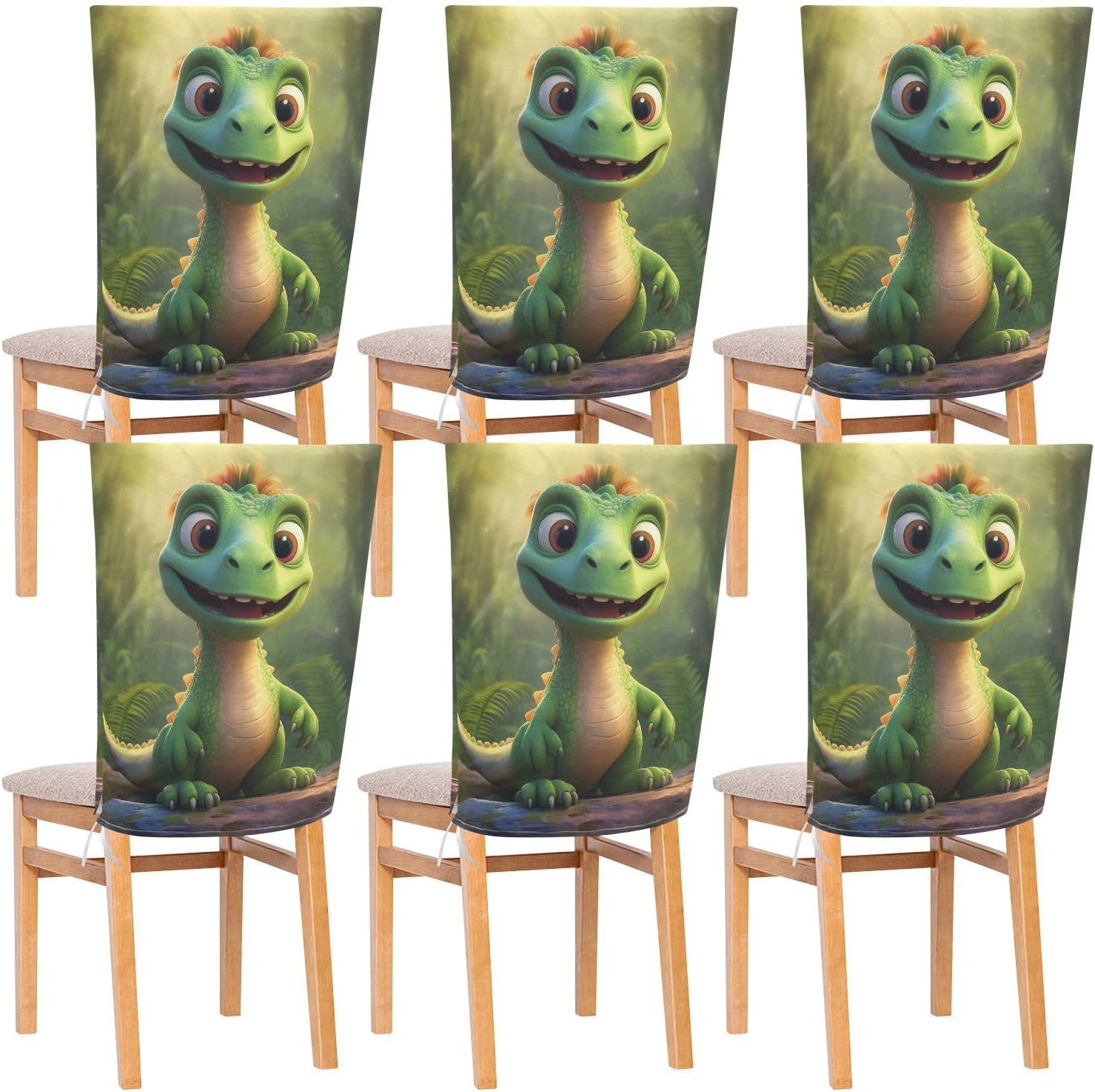 ALAZA Cute Dinosaur Chair Back Cover Set of 6, Washable Reusable Removable Chair Slipcovers Decorative Chair Cover for Home Kitchen Wedding Party