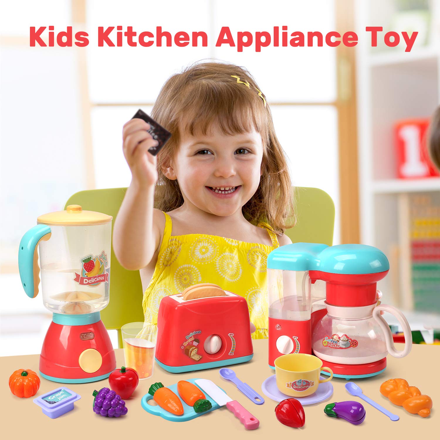 CUTE STONE Kitchen Appliances Toy,Kitchen Pretend Play Set with Coffee