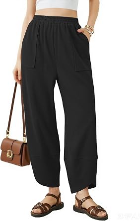 niyokki Wide Leg Palazzo Beach Pants for Women Lounge Baggy Comfy Harem Pants Elastic Waist Casual Streetwear with Pockets