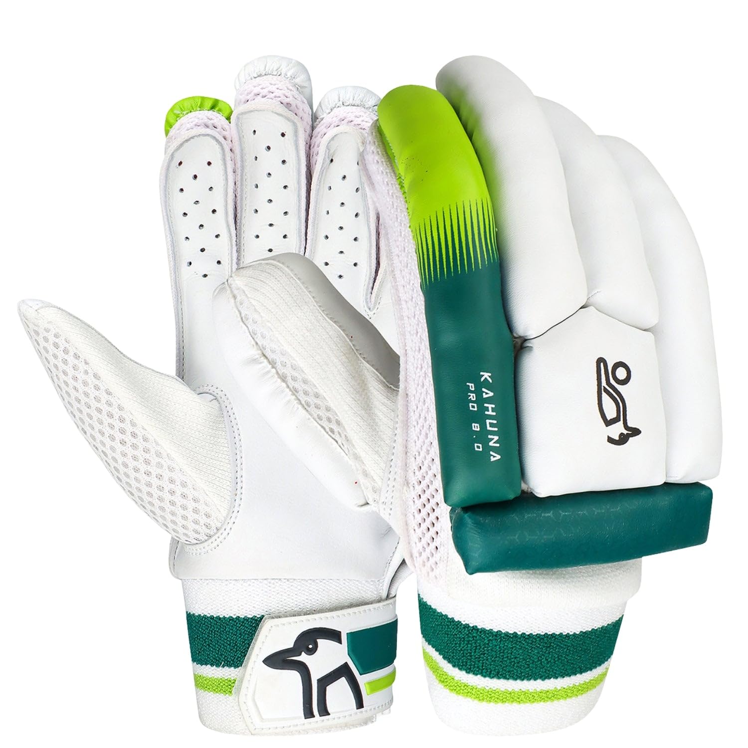 KOOKABURRA Kahuna Pro 8.0 Batting Gloves – Left Hand | Lightweight Cricket Gloves for Comfort & Protection | White/Green-image-20