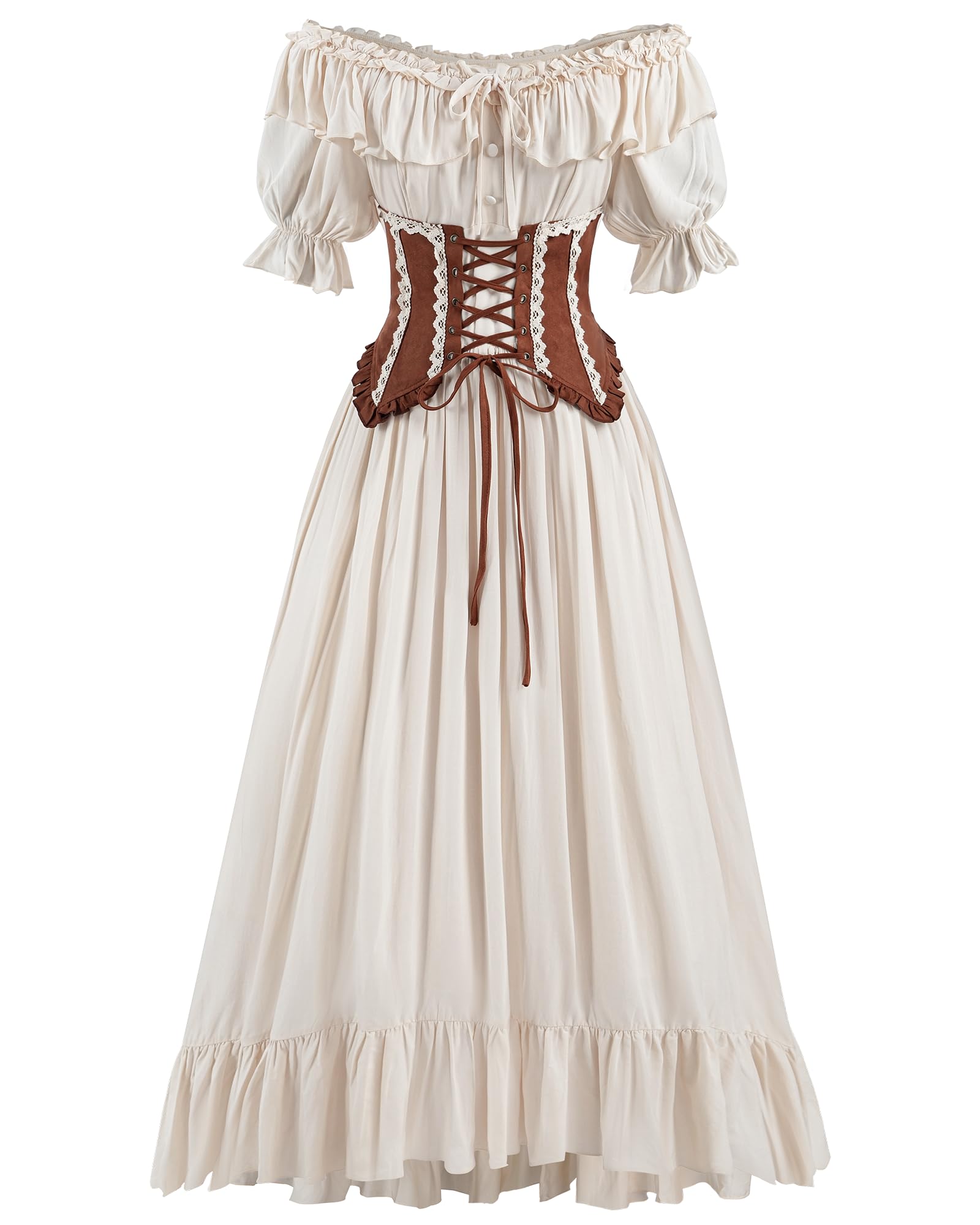 Fiamll Robe médiévale à manches courtes pour femme - Robe longue Renaissance - Vêtement victorien - Ourlet haut - Robe de soirée pour les festivals médiévaux et le carnaval