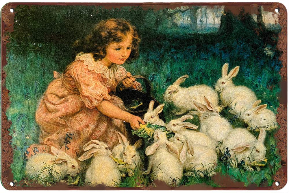SMAZDFXX Vintage Tin Sign Easter Bunny Funny Rabbit Retro Wall Decor for Home Cafes Office Store Pubs Club Sign Gift 12x8 INCH Farmhouse Decor