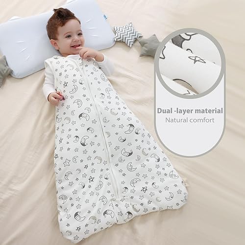 Miniatura 4 de Mosebears - Saco de dormir para bebé, con cremallera de 2 direcciones, saco de dormir unisex de algodón, 2.5 tog (blanco con estrellas, de 0 a 6