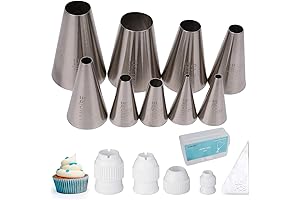 9 Pcs Round Piping Tip, Macaron Piping Tip, Cake and Cookie Decorating Plain Tube Set