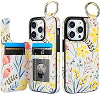 Vista 24 de HAOPINSH Funda tipo cartera para iPhone 14 Pro con tarjetero, patrón de flores pálidas en la parte trasera, de piel sintética, con ranuras