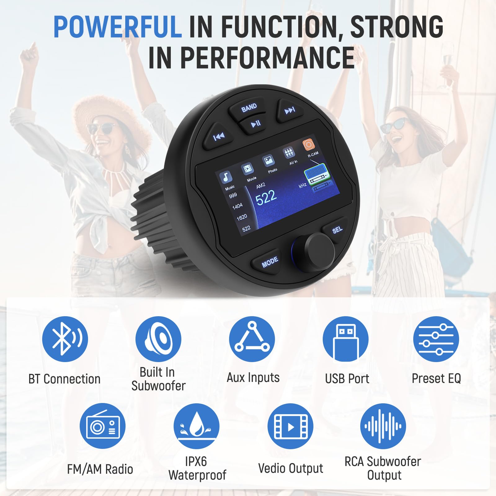 Marine Radio RCA Subwoofer Boot Stereo MP5 Media Player für BT & FM/AM Funktionell, USB IPX6 Wasserdicht für Boote Schiff und Fachgebrauch