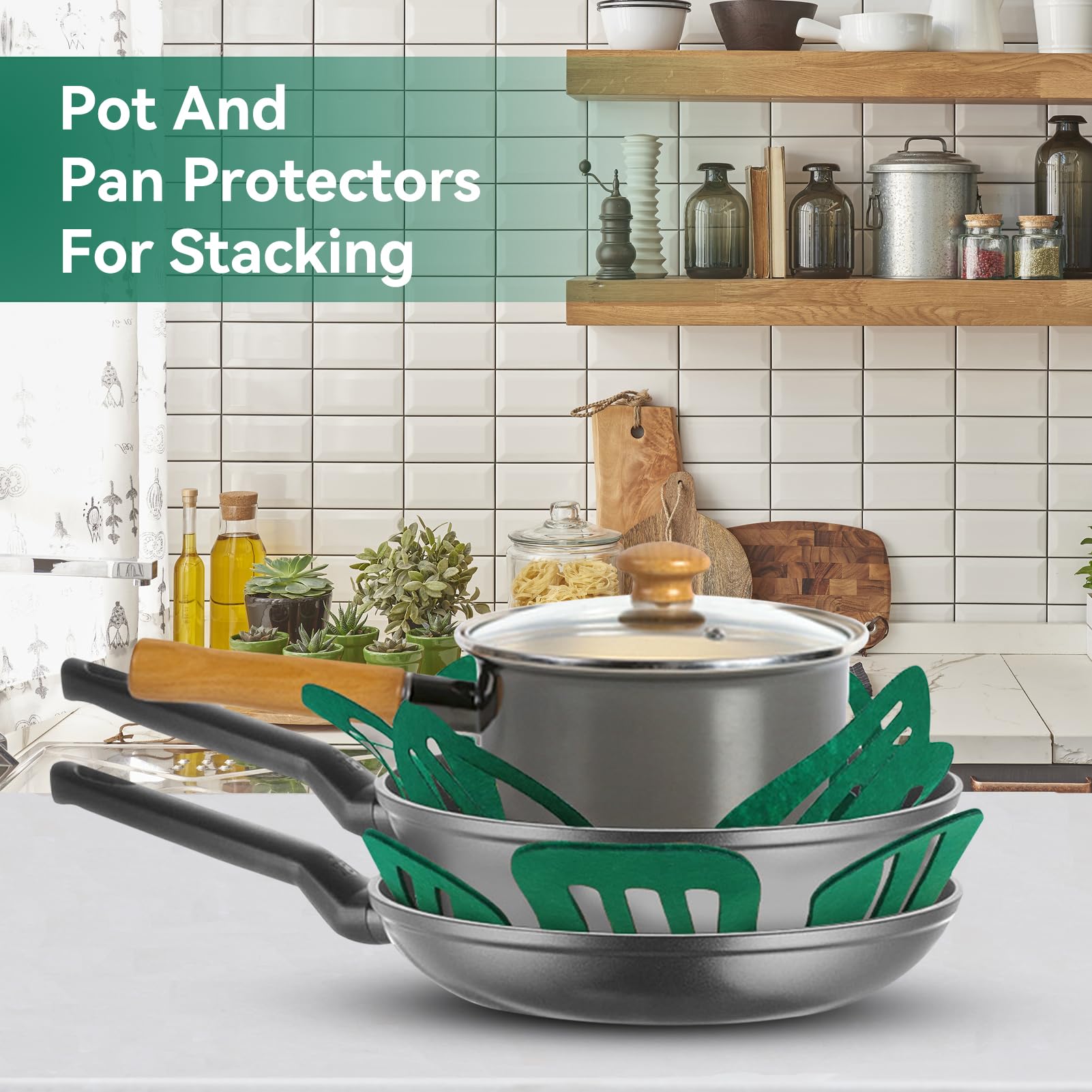 Felt Pan Separators, 48Pcs Pot and Pan Protectors Cactus and Leaf Shape Glass Bowl Separators Felt Cookware Divider Dish Protectors for Stacking