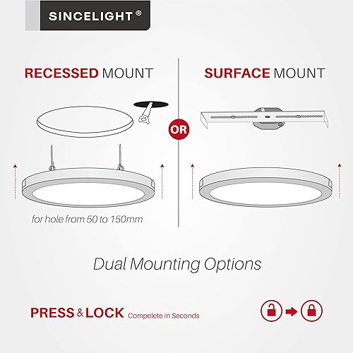 Miniatura 4 de SINCELIGHT Luces LED de techo ultrafinas de 9 pulgadas para baño, cocina, pasillo, armario, etc., empotradas o montaje en superficie para techo o