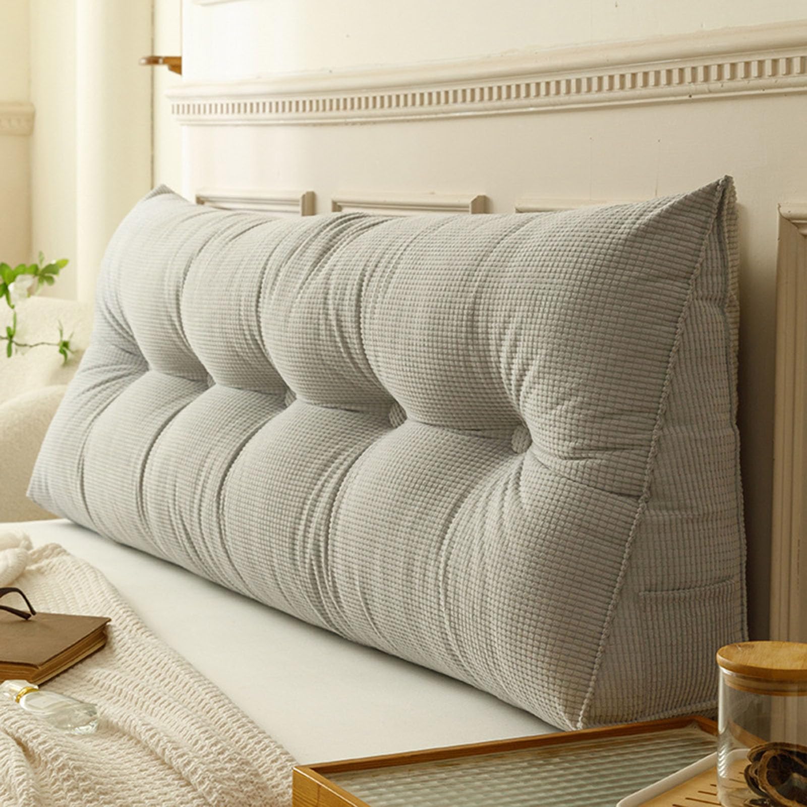 Headboard Pillow for Dorm Light Grey Large Reading Wedge Pillow Headboard Cushion Triangular Backrest Support Bed Rest Bolster Cushion for Daybed Bunk Bed Dorm,39 * 7.87 * 19.68in