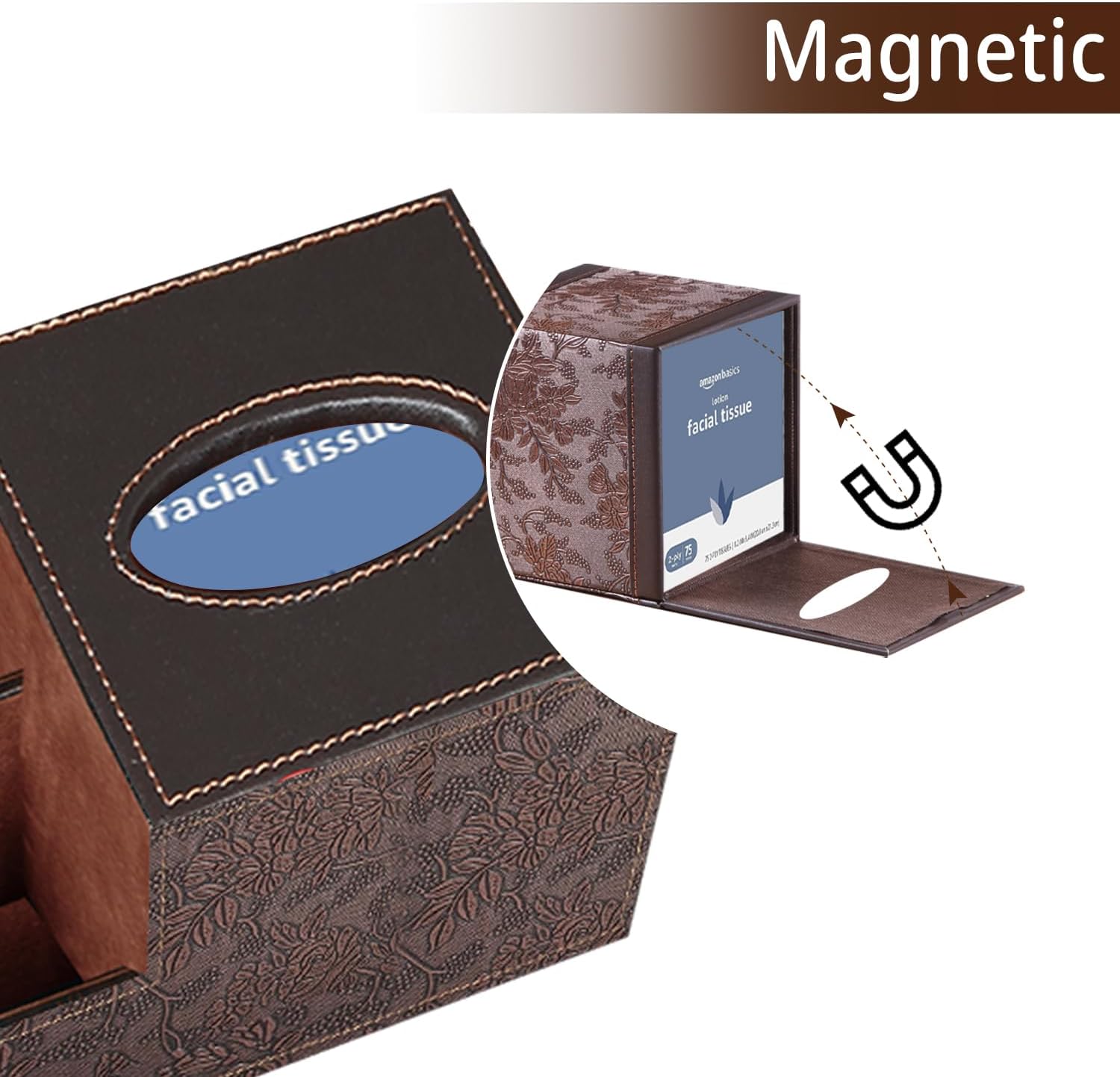 PU Leather Square Tissue Box Cover - Multi-Functal Tissue Box Holder,