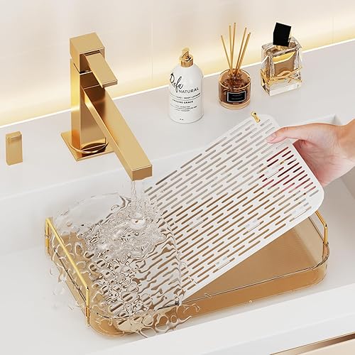 Miniatura 5 de Bandeja de whisky y estante para tazas de vidrio con tabla de drenaje, soporte para tazas y organizador de tazas de café para encimera de cocina y