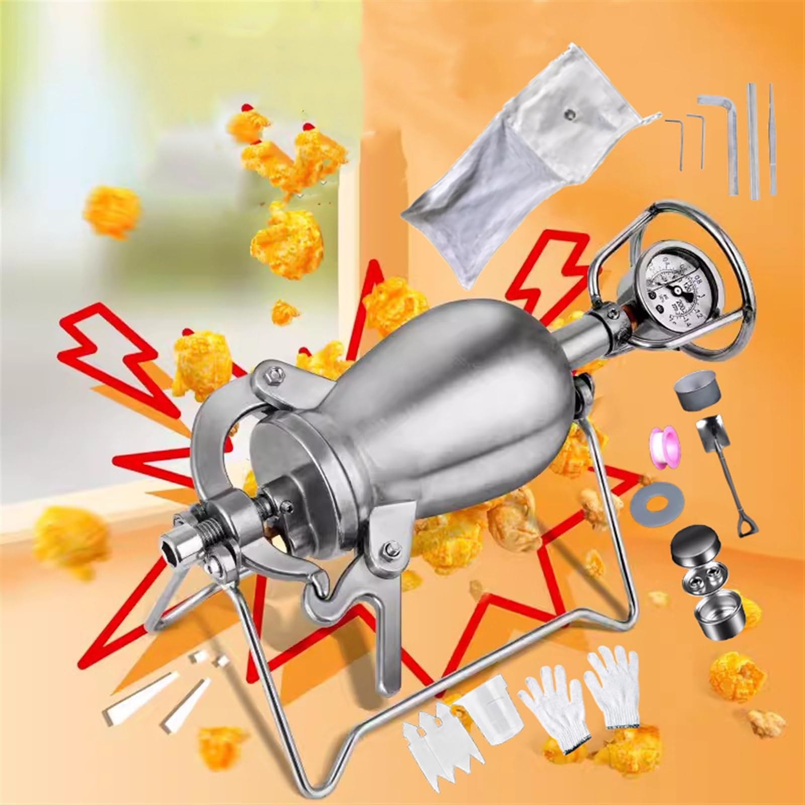 398ml Chińska Maszyna Do Popcornu Z Manometrem, Korba Ręczna Ze Stali Nierdzewnej 304 Retro Nostalgiczna Mini Maszyna Do Popcornu, Wzmacniacz Żywności Z Armatą Ręczną