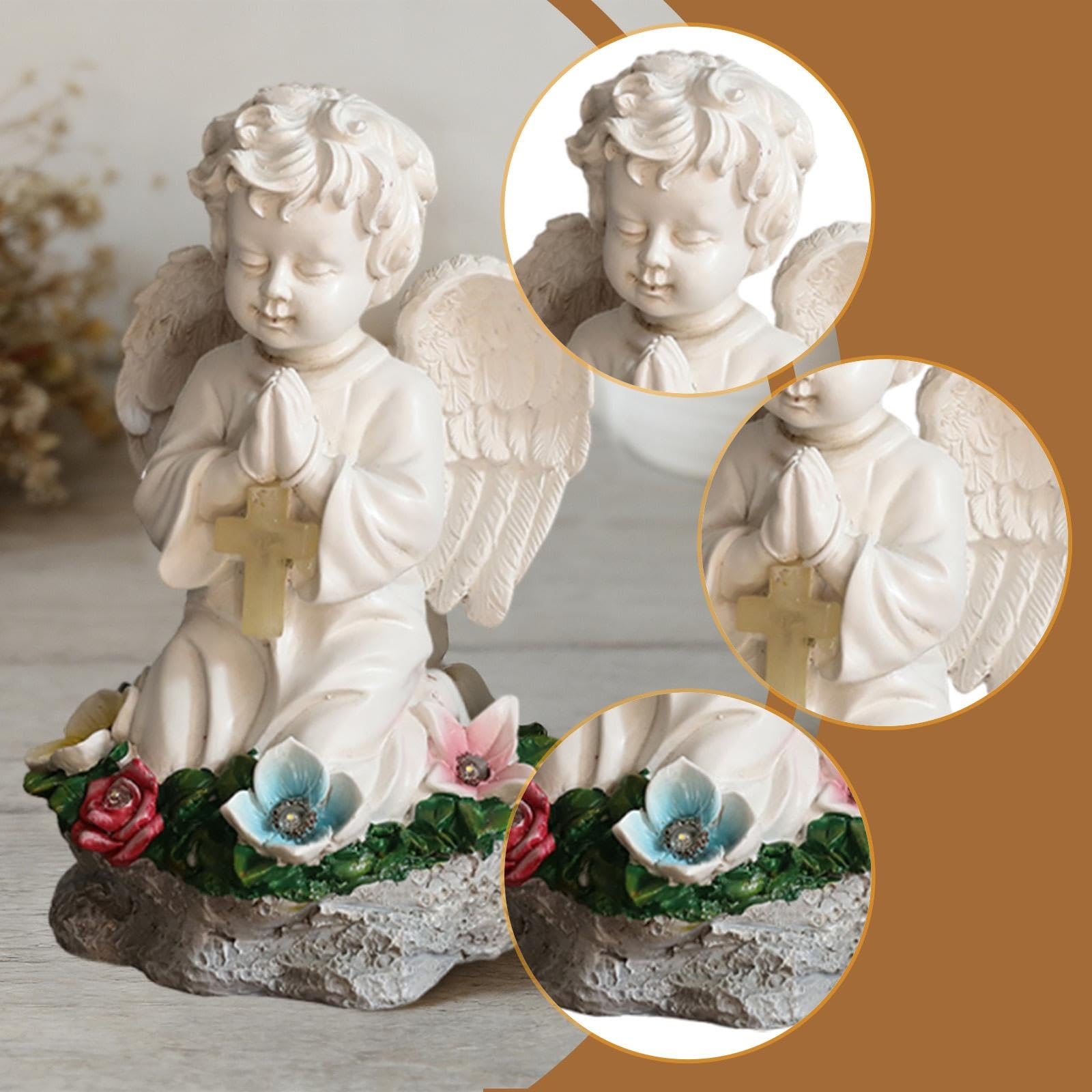 Statua di Angelo Alimentata Ad Energia Solare, Figura di Angelo Inginocchiato E in Preghiera, Decorazione da Giardino per Patio, Giardino, Festa di in