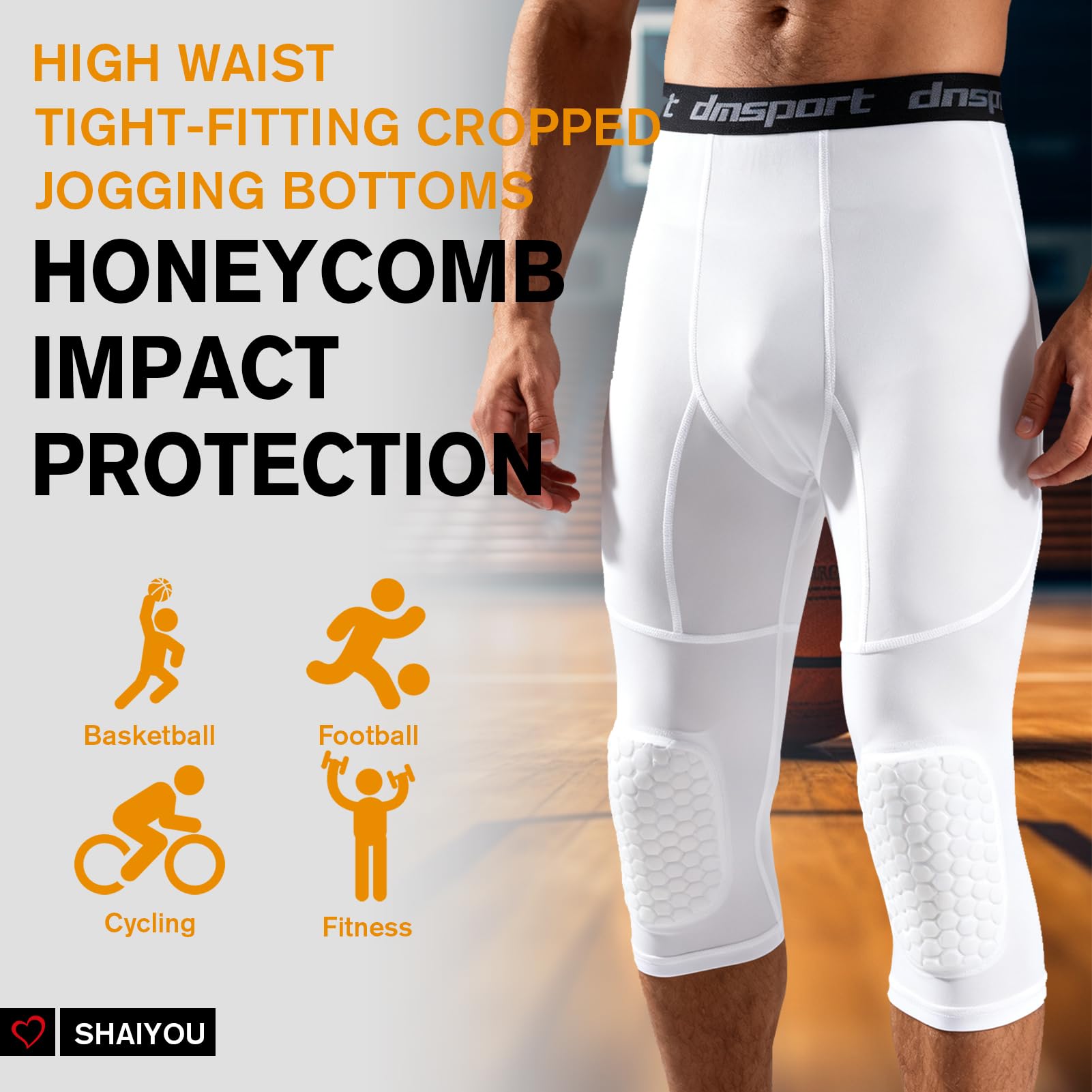 Pantalones Compresión 3/4 Pantalones Baloncesto con Rodilleras, Rodillera Leggings, Anticolisión, Leggings Frescos Y Secos, Fútbol, ​​Baloncesto, Ropa Interior Deportiva
