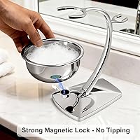 Vista 5 de GRUTTI Juego de cuenco y soporte de afeitar con base magnética, cuenco de acero 304 y soporte de aleación cromada, almacenamiento todo en uno, se