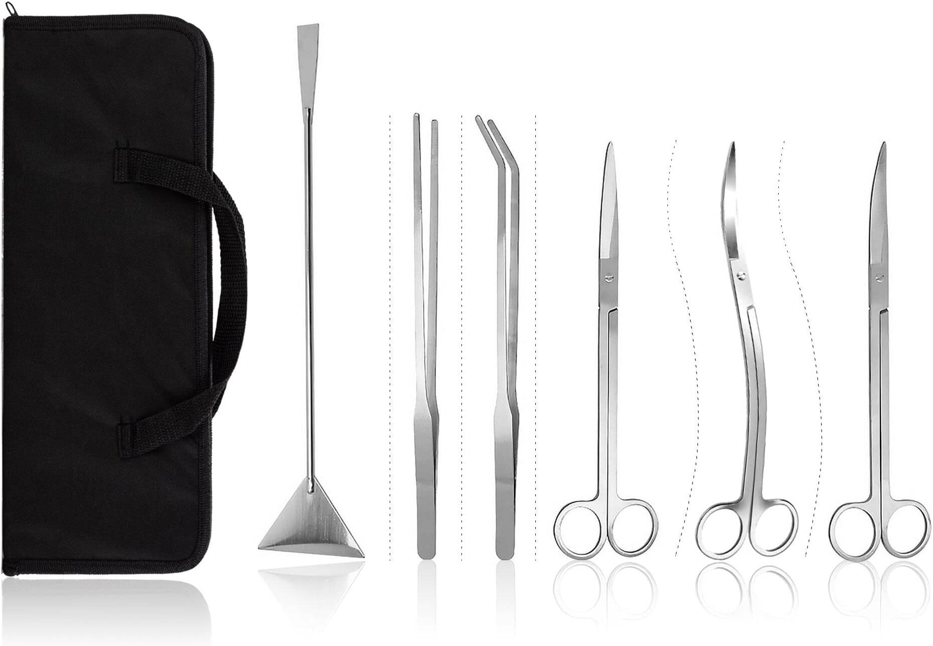 - Aquascaping Tools 7 in 1 Kit Aquarium Plant Scissors Tools Set Curved & Waved Scissor Tweezers Spatula Stainless Steel Anti Rust Tools for Fish Tank Cleaning Plant Trimming