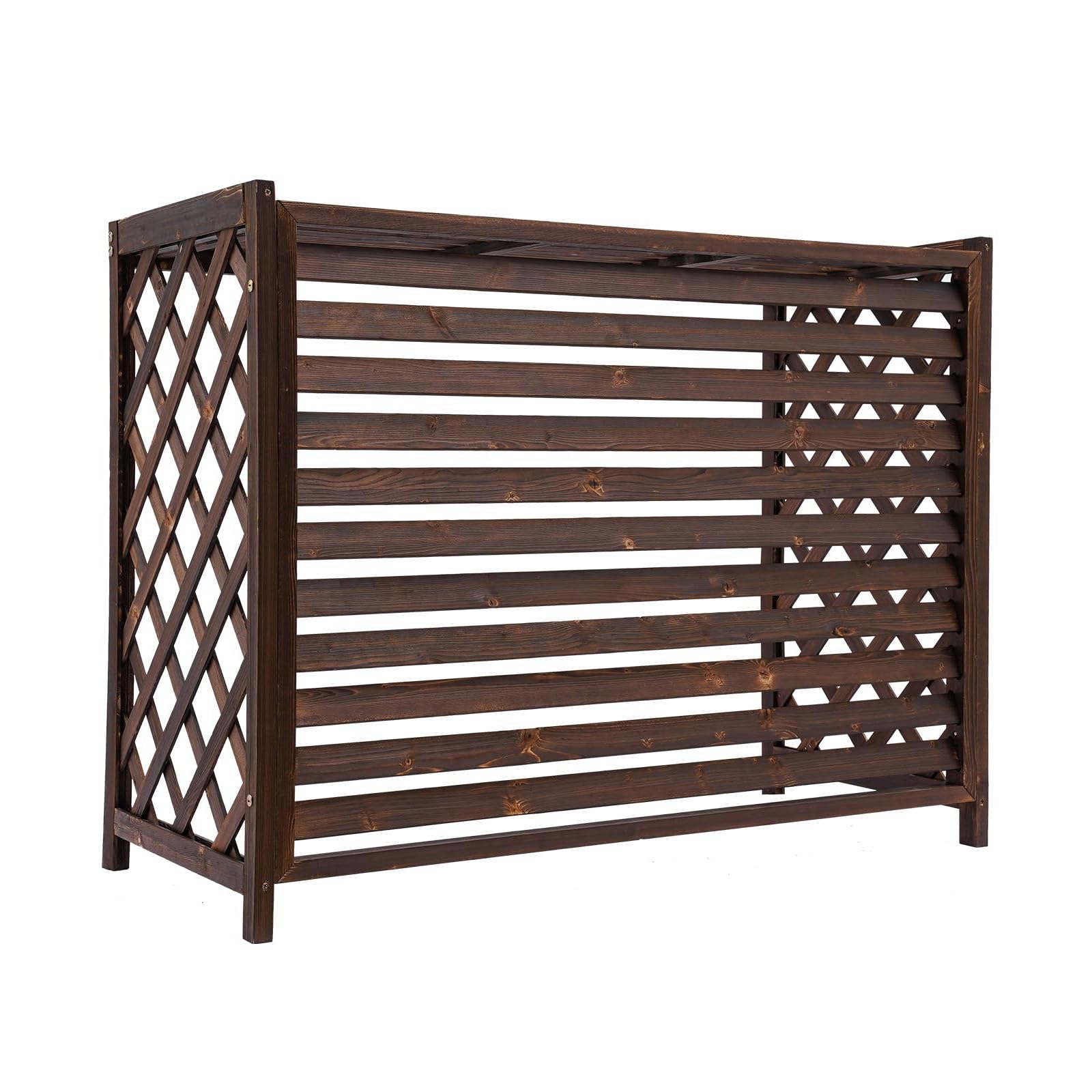 QYMYOZ Outdoor Air Conditioner Cover Wooden Privacy Fence Screen for Patio Garden Balcony AC Rack Weatherproof 81x30x72cm 115x54x95cm 105x47x80cm