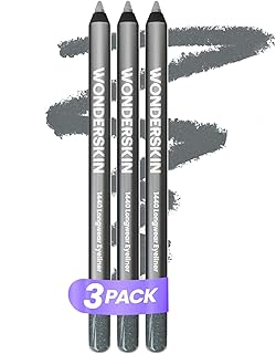 Wonderskin 1440 Longwear Blue Glitter Eyeliner Pencil, 3 Pack - Waterproof, Sharpenable Eyeliner & Smudge Proof Eye Liner Pencils (Oyster Blue)