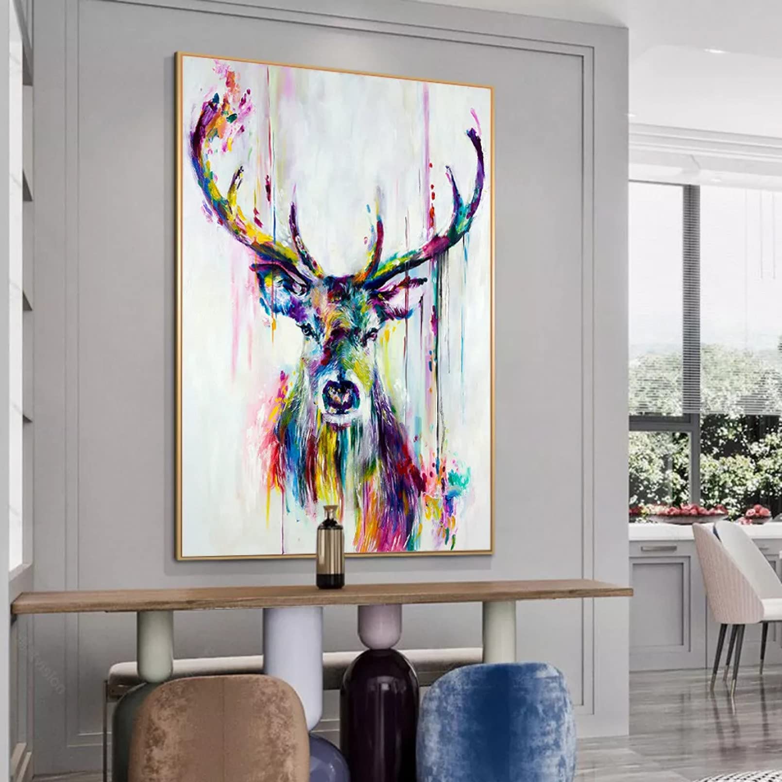 Amazon.co.jp: FZSWD カラフルな鹿の頭北欧アートポスターとプリント