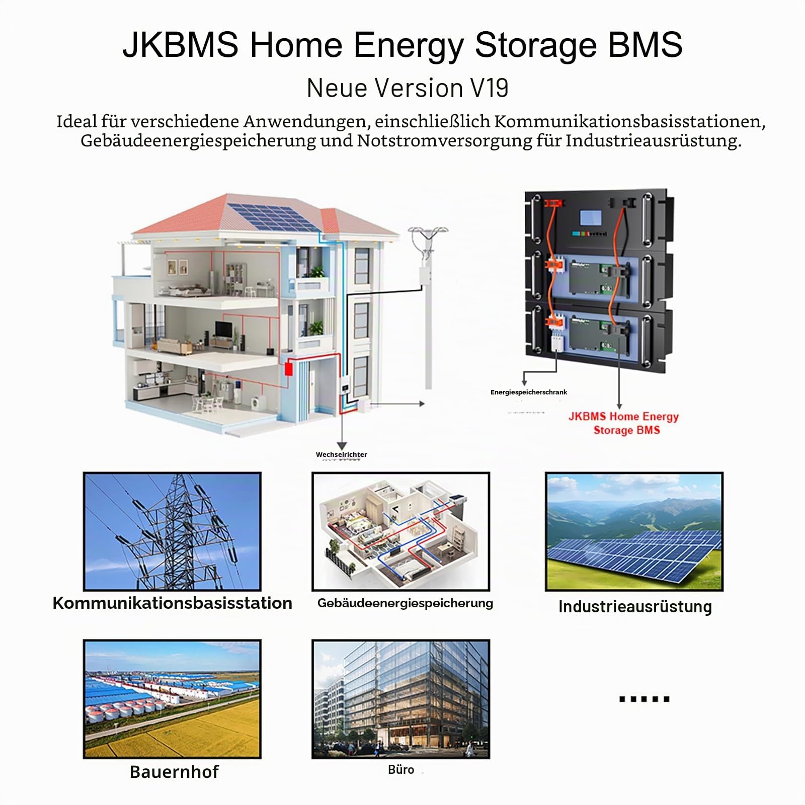 JKBMS Wechselrichter BMS 8S-16S 24V-48V 150A - V19 Home Energiespeicher BMS mit UART für neues Display, 2A Active Balance, Integriertes Bluetooth, RS485 & CAN, für Solaranlage (JK-PB2A16S15P V19)